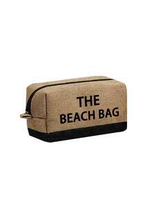 Beach Themed Women's Beach Tote Bag Set With Artistic Lettering "The Beach Bag" Pattern, Large Capacity Tote Bag And Two Cosmetic Bags For Weddings, Perfect For Vacations And Holidays, Suitable For Daily Use, Great Gift For Women, Moms, Teachers, Friends, Bridesmaids, Students, Back To School, Large Bag, Travel Tote Bag For Vacations, Weekend Getaways, Short Trips, Personalized Birthday Gifts, Gifts For Friends - Khaki - View 13