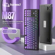 FREEWOLF Clavier de jeu sans fil FREEWOLF M87 avec sensation mécanique et silencieux, rétroéclairage RVB, mode double Bluetooth/2,4 GHz, touches PBT dégradées, conception ergonomique, clavier compact 75% pour /WIN/PC