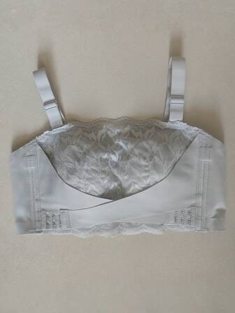前扣蕾丝文胸，舒适抹胸文胸，支撑性好，防滑，聚拢，透气，全罩杯文胸（灰色）