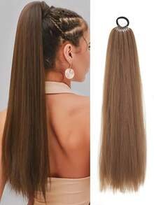 合成马尾辫接发松紧带黑棕色马尾辫接发 女士 24 英寸长直发柔软自然马尾辫 - 彩色 - 查看 36