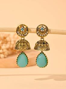 Exquisite Rhinestone Star & Moon Earrings, Water Droplet Gemstone Pendant, Elegant Style Jewelry Suitable For Women's Daily, Wedding, Party Wear