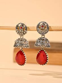 Exquisite Rhinestone Star & Moon Earrings, Water Droplet Gemstone Pendant, Elegant Style Jewelry Suitable For Women's Daily, Wedding, Party Wear