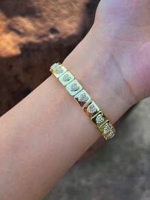 1pc Fashionable Minimalist Star Rhinestones Square Modular Adjustable Bangle Bracelet, Suitable For Men And Women, For Daily Wear And Parties - Heart Elastic Bracelet - View 8