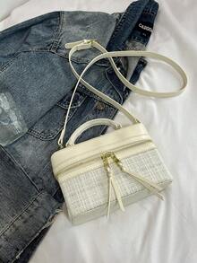 Women Handbag Elegant Square Shoulder Bag With Phone Pouch, Black Color - White - View 6