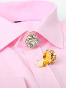 2件/套 水钻纽扣套 花朵袖扣套 衬衫装饰纽扣夹式纽扣 适用于连衣裙和衬衫纽扣配件 免缝纽扣套 珠宝服装装饰 花朵金色隐藏式扣环，节日/生日礼物