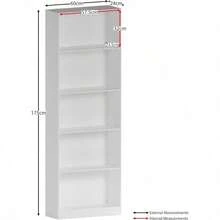5 Tier Extra Large Bookcase, White Wooden Shelving Display Storage Unit Office Living Room Furniture - White - View 3