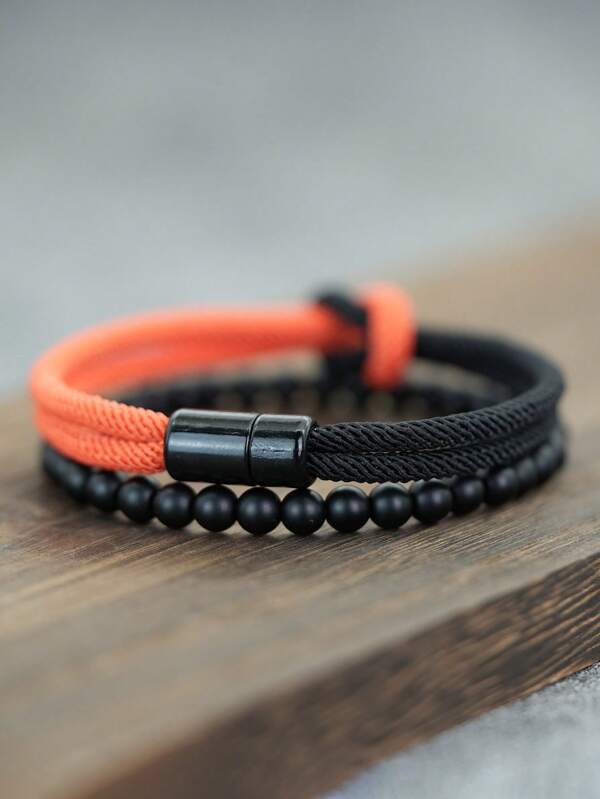 2Pcs/Set New In Colorblock Bracelet Charms Black Cord Magent Buckle Bracelet Love Knot Couple Bracelet