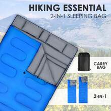 GOFLAME 2 In 1 Double Sleeping Bag Extra Large Waterproof Carrying Bag Camping 220 X 150CM - Blue - View 3