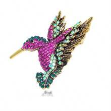 1 pieza Broche de aleación con incrustaciones de strass con forma de pájaro, pin único con diseño de animal, accesorio de moda