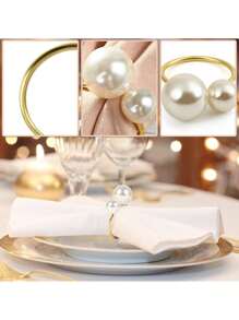 Pearl Napkin Rings, Napkin Holder,Wedding Table Setting, Elegant Pearl Design Metal Napkin Ring Set For Wedding Dinner Decoration, Faux Pearl Metal Decorations For Weddings, Parties And Banquets, Hotel Wedding Table Napkin Rings, The Surface Material Is Shiny, Adding Luxury To The Table Setting,Festival Family Gathering, Kitchen Dining Table Decor,Picnics, Dinner Party.