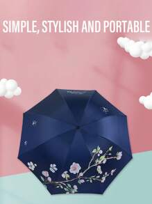 1pc Apricot Blossom Folding Sunshade Umbrella, UV Protection Sun Umbrella For Women And Students Summer Cooling,Beach,Travel