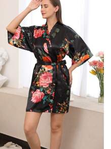 1 pieza Bata de satén estilo floral para boda, fiesta de novia, dama de honor, bata kimono para mujer, despedida de soltera, Día de la Madre, regalo de regreso a la escuela