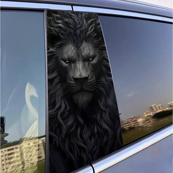 2pcs Lion Vinyl Decals For Car, , Scratch-Resistant Stickers, Animal Theme, Self-Adhesive, Semi-Matte Finish, With Front Placement, For B-Pillar & More, Plastic, Glass, Metal Surfaces