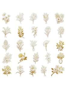YWWBLD 50pcs Gold Textured Botanical Stickers Pet Material Transparent Stickers For Laptop Notepad Cover Room Decoration Diy Creative Stickers