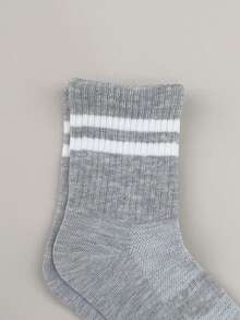 8 Pairs Kids Gray High Ankle Sports Socks, Spring/Summer - Grey - View 3