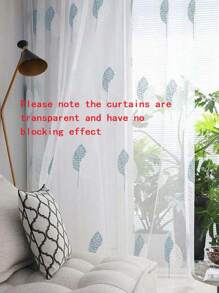 1pc Scandinavian Style Minimalist Modern Small Tree Embroidered Sheer Window Curtain Voile Panel