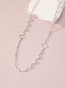 1pc Fashionable Geometric & Faux Pearl Decor Necklace For Women For Daily Decoration