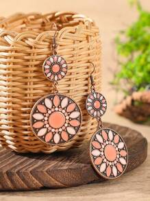 TopHanqi Conjunto de 6 pares de brincos vintage femininos, brincos circulares geométricos com gotas de óleo e cores boêmias, vários estilos e designs, adequados para o dia a dia, viagens, festas, todas as estações