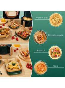 25/50/100/200 piezas - Forros de papel desechables para freidora de aire, forros cuadrados para freidora de aire (se ajustan a 2-8 cuartos), papel de hornear antiadherente, apto para freír, hornear, cocinar, asar y microondas, a prueba de aceite, sin bandeja - Accesorios de cocina