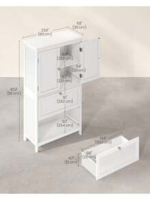 VASAGLE Bathroom Cabinet, Bathroom Storage Unit, Kitchen Cabinet, Freestanding Cabinet With 2 Drawers And 2 Doors, Adjustable Shelf, White Makeup Organizer Back To School - White - View 6