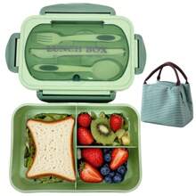 1pc 1200ml Bento Lunch Box With Cutlery Set And Leak-Proof Lid, 3 Compartment Food Containers Suitable For Adult Men And Women, For Camping, Meal Prep, School Supplies, Back To School, Kitchen, Christmas Gifts (Cutlery, Lunch Box And Storage Bag Included)