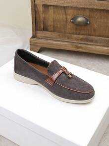 Mocassins Femininos Planos Vamp Baixo Vinho Tinto, Vermelho Angola, Vermelho Escuro, Azul, Azul Royal, Novo Verão 2025 Casual Sola Macia Slip-On, Sapatos de Escritório, Tamanho Grande 41-43 - Chocolate - Visão 3