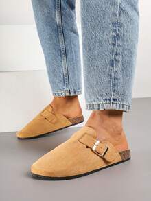 Chanclas casuales y versátiles de estilo zueco simple con hebillas - Camel - Ver 2