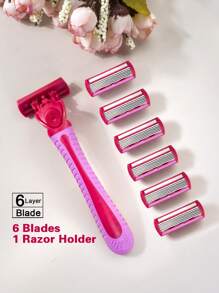 Lâmina de Barbear Manual Feminina para Remoção de Pelos do Corpo e Maiô Bikini, Lâmina de Aço Inoxidável de 6 Camadas, Lâmina de Segurança Substituível