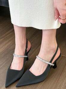 Tacones altos de mujer, tacones altos puntiagudos, tacón abierto, a la moda y versátiles - Negro - Ver 2