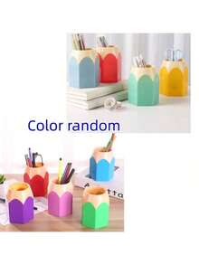 1pc Pencil Holder, Pencil Shaped Pen Holders Container, Pencil Storage Organizer Rack, Plastic Multi-Functional Desktop Organizer Makeup Brush Pot Vase Cute Stationery For School, Office, Home, Dormitory(Purple) Back To School - Purple - View 29