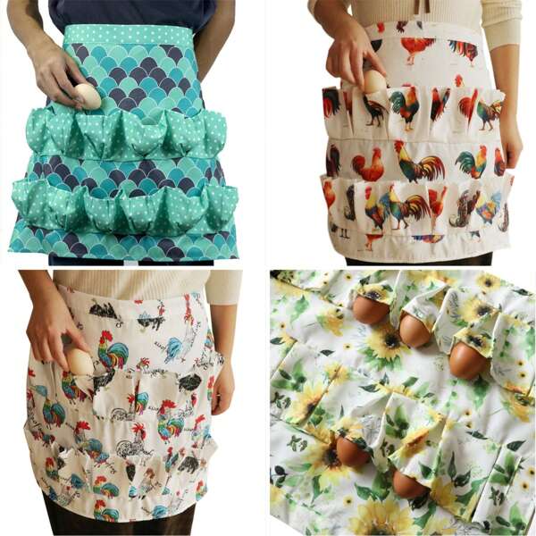 Chicken Print Egg Gathering Apron - Durable Polyester With Multiple Pockets For Chicken Care, Farmers Market & Kitchen Use | Farmhouse Rustic Design, Adjustable Straps, Poultry Keeper Accessories, Holiday Gift Idea