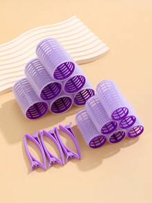 Bộ 18 thanh uốn tóc cỡ lớn, kèm kẹp, con lăn uốn tóc tự dính, phù hợp cho tóc dài/trung bình/ngắn và tóc mái, dụng cụ uốn tóc DIY (Bao gồm 12 thanh uốn tóc cỡ lớn + 6 kẹp) - Màu tím - Xem 5