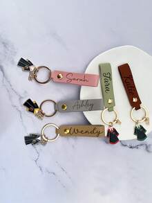 Personalized Leather Keychain Graduation Gift Class Of 2025 Keychain Her Bracelet Keyring Gift University Graduation Present Y2K - Gold - View 3