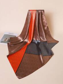 1条90厘米女士涤纶方巾，优雅时尚印花头巾，适合休闲和街头穿搭，可用作围巾、发饰、头带、造型装饰。 - 橘子色 - 查看 2