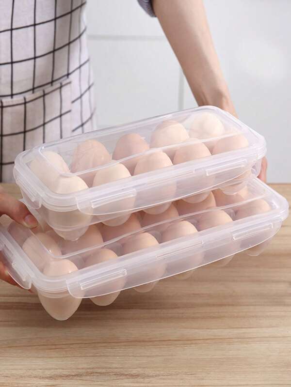 1pc Reusable Plastic Egg Storage Tray, 10/18/34 Slots Egg Holder Rack, Refrigerator Egg Carton, Food Storage Container, Portable Egg Organizer