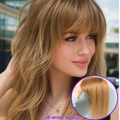 Tóc giả 3D màu nâu nhạt có mái lệch bằng tóc thật Remy, tóc giả làm thủ công, kẹp tóc giả, tóc giả mỏng rụng, tóc giả bằng tóc thật cho phụ nữ, tóc giả kẹp 8 10 inch 6#