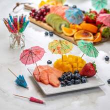 100/70/50/24pcs Cocktail Decoration Sticks, Art Umbrella Shaped Decoration Picks For Fruit, Cake, Milk Tea, Coffee Beverages, Suitable For Birthday, Wedding, Outdoor Party, Bar & Restaurant