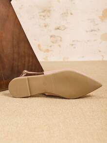 Fall/Winter Women's New Fashion Versatile Christmas & New Year Soft Bottom Soft Leather Rhinestone Embroidered Bridesmaid Elegant Wedding Flat Pointed Toe Shoes,Ballet - Pink - View 3