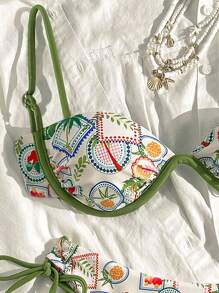 Bikinx 女士钢圈节日印花比基尼流苏系带泳衣套装