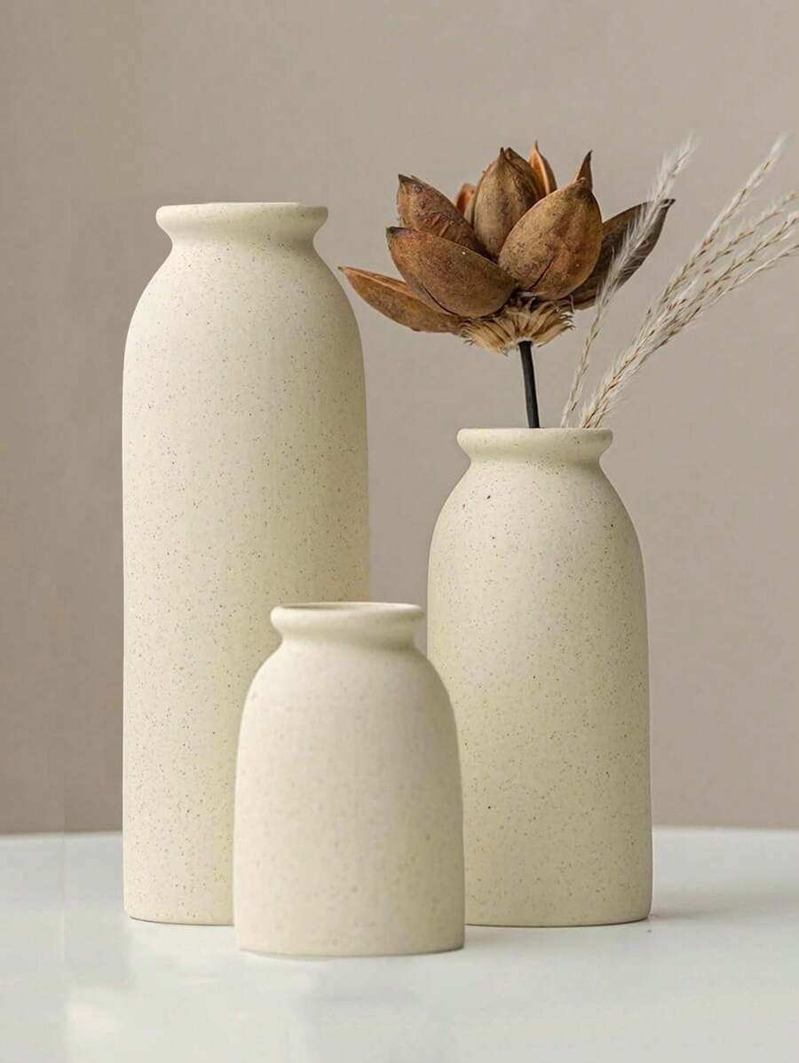 Modern Minimalist 3 Pieces Set Of Vases For Home Decor; Living Room, TV Cabinet, And Entrance Way High-End Flower Containers; Nordic-Style White Orange, And Yellow Vases For Creative Home Decor. Flower Vase, Room Decor, Home Decor, Centerpieces, Table Decor Glass Vase