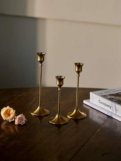 Cirelle 3pcs Brass Gold/Black Metal Tapered Candle Holders, Vintage Modern Decorative Centerpiece Candlestick For Fireplace, Wedding, Party, Housewarming Gift Gifts Birthday Graduation,Cozy Home, Rama Table Decor, Mother's Day Gift, Party Use, Family Dining, High-End Restaurants Supplies, Wedding Decor