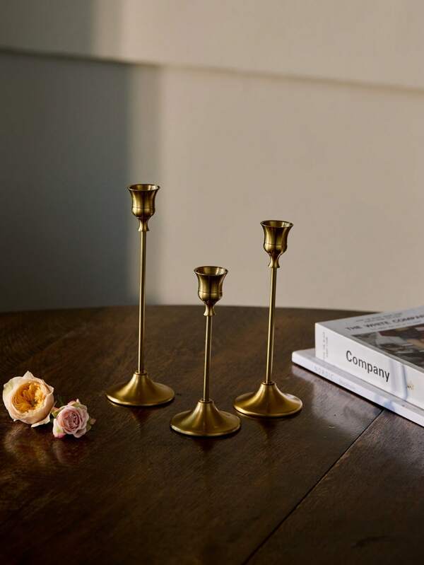 Cirelle 3 buc suporturi de lumânări conice din metal auriu/negru din alamă, sfeșnic decorativ modern vintage pentru șemineu, nuntă, petrecere, cadouri de casă nouă, ziua de naștere, absolvire, casă confortabilă, decor de masă Rama, cadou de Ziua Mamei, utilizare la petrecere, cină în familie, consumabile pentru restaurante de lux, decor de nuntă