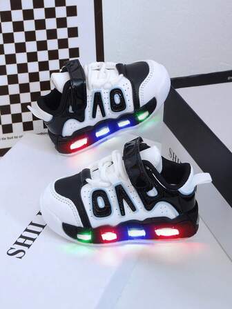 1双可爱婴幼儿/儿童时尚LED发光透气真皮运动鞋，男女童均适用 - 休闲、减震、四季皆宜防滑户外跑步和步行鞋