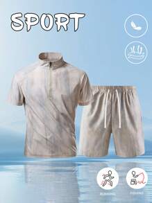 Gradient Camouflage Print Shirt & Shorts Set, Men's Summer Cool Short Sleeve Shorts Set