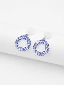 1 para nowych chińskich retro stylowych unikalnych niebieskich i białych porcelanowych pustych kwiatowych kolczyków, lekkie akrylowe geometryczne kolczyki wiszące, spersonalizowany prezent dla kobiet