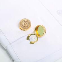 2 pièces/Sac Housse de bouton de chemise Boutons de manchette de costume de luxe pour hommes Accessoires de chemise Pince de col Tête de lion vintage Boîte de bouton en métal Bouton de manche Décoration de robe Cadeau de vacances pour femme