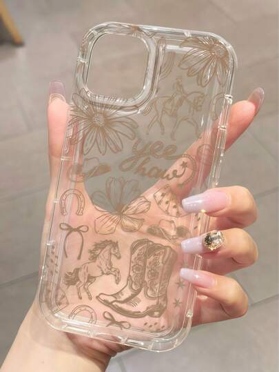 1 pieza Funda de teléfono suave con patrón de unicolor y lazo de botas occidentales, antideslizante y con amortiguación, compatible con iPhone 11/12/13/14/15/16 Pro Max/12/13 Mini/XR/16/16 Pro/16 Pro Max/17/17 Pro/17 Pro Max/17 Air