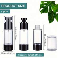 4 Stücke 30 ml/1,01 oz bleifrei Plastik nicht-Aerosol wiederverwendbare Vakuum-Lotionsspender, lecksichere Reisebehälter für Lotionen, Shampoo, ätherische Öle, unparfümiert Rückkehr zur Schule