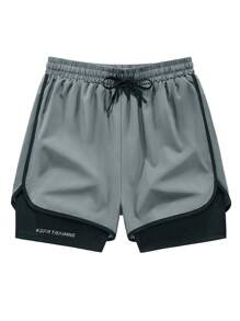 2pcs/Set Men's Casual Sports Fitness Shorts, Faux 2-In-1 Design With Towel Rack On Back. The Fabric Keeps You Cool And Comfortable, Not Stuffy. These Shorts Are Perfect For Hiking, Climbing, Outdoor Cycling, Running And Fitness Workouts.