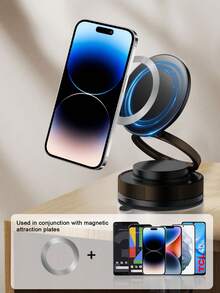 Ultra-Strong Folding Magnetic Car Phone Stand, 360° Rotation, Vacuum Suction Cup Base And Magnetic Guide Ring - Universal Stand For I Phone, Android And All Smartphones, Ideal For Cars, Gyms, Mirrors Or Smooth Surfaces, Dashboard Mount | Folding Design | Powerful Magnetic Grip - Multicolor - View 5